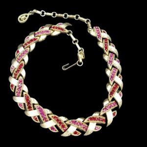 Vintage Woven Red and Pink Rhinestone Necklace